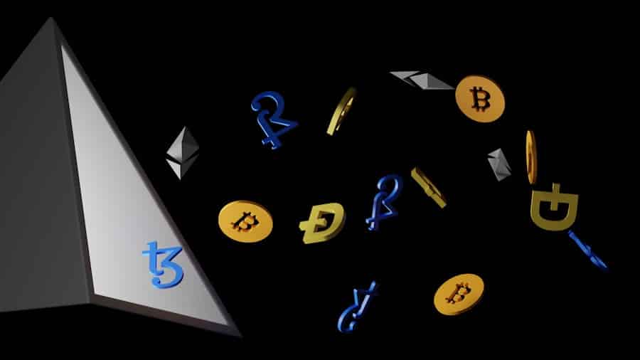 Photo Mobile phone with bitcoin logo